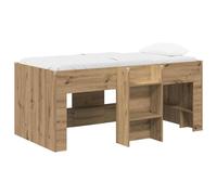 HFXHIJXQ Cama alta tipo loft madera imitación roble 163 x 100 x 68,5 cm | Litera compacta de madera con escalera integrada y protección de esquinas, ideal como ahorro de espacio en el dormitorio.