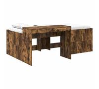 HFXHIJXQ Estructura de cama con escritorio de roble ahumado, 133,5 x 193 cm | Combinación compacta de cama individual y mesa de trabajo integrada para dormitorio, dormitorio juvenil u oficina en casa.