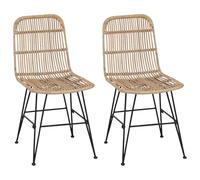 HFXHIJXQ Juego de 2 sillas de comedor de ratán natural y acero, 41 x 55 x 85 cm | Sillón de mimbre moderno para cocina y comedor con reposapiés ergonómico y estructura de metal resistente.