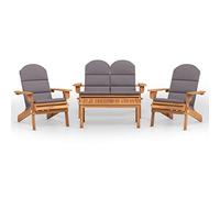 HFXHIJXQ Juego de 4 muebles de jardín Adirondack de madera maciza de acacia, muebles de jardín rústicos, conjunto de asientos con 2 sillones, 1 banco, mesa de centro y cojines para terraza