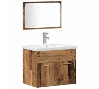 HFXHIJXQ Juego de muebles de baño montado en la pared de madera con espejo | Juego de muebles de baño para colgar en la pared de madera con asas de metal y espejo integrado para el baño moderno.