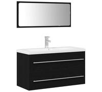 HFXHIJXQ Lavabo con lavabo y espejo 3-TLG roble negro | Juego de muebles de baño para colgar en la pared con espejo y lavabo de cerámica para el baño moderno y el aseo de invitados.