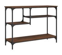 HFXHIJXQ Mesa consola marrón efecto roble marco de metal 100 x 35 x 75 cm | Mesa de sofá delgada para pasillo y sala de estar, con dos estantes, patas ajustables y capacidad de carga de 80 kg.