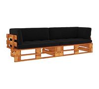 HFXHIJXQ Sofá de 2 plazas con cojín de madera para jardín, color marrón | Juego de sillones de esquina rústicos de madera de pino con cojines negros para patio, balcón y sala de estar