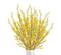 HGFTJY 10 ramas de flores artificiales de Forsythia, 100 cm, ramas de forsythia de seda falsa amarilla, ramos de flores de jazmín de invierno con hojas para decoración del hogar y la oficina