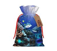 HGFVY Shark Swimming Under The Sea - 1 bolsa de mano con cordón de 8.3 x 11.8 pulgadas para regalo de Navidad y almacenamiento y con etiquetas de regalo de papel kraft