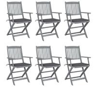 HGKMBRY - Juego de 6 sillas de jardín plegables con cojín de asiento de madera maciza de acacia para terraza, balcón, sillas plegables al aire libre, superficie barnizada gris, relleno cómodo, pequeño