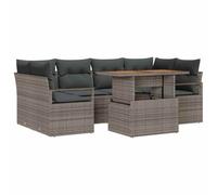 HGKMBRY Juego de sofás modulares de jardín de 7 piezas de ratán gris con espacio de almacenamiento, 2 sofás con brazos, 2 sillones esquineros, partes centrales y mesa para terraza