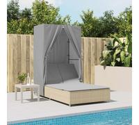 HGKMBRY Tumbona doble con techo y cortinas, muebles de jardín de ratán sintético, respaldo ajustable, cojines extraíbles, juego de asientos para exteriores **Título optimizado