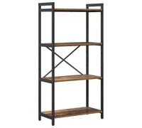 HGLADYU Librería independiente con marco de acero, estantería escalonada de madera para estudio moderna, marco negro, diseño de varios niveles para libros y decoración, requiere montaje