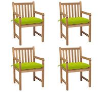 HGNFREF Juego de 4 sillas de jardín de madera maciza, con cojines de color verde claro, sillas de jardín rústicas con cojín de asiento - duraderas de teca maciza - de madera de teca con acolchado