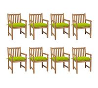 HGNFREF Juego de 8 sillas de jardín de madera maciza, con cojines de color verde claro, sillas de jardín rústicas con cojín de asiento - duraderas de teca maciza - de madera de teca con acolchado