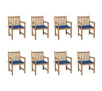 HGNFREF Juego de sillas de jardín de madera maciza con acolchado: sillas de jardín rústicas con cojines de asiento, 8 piezas de madera de teca con cojines azules reales y muebles de jardín duraderos