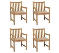 HGNFREF Juego de sillas de jardín de madera maciza con tapizado: sillas de jardín rústicas con cojines de madera de teca, 4 piezas de madera de teca con cojines beige y muebles de jardín duraderos de