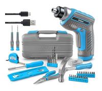 Hi-Spec Juego de Herramientas 35 Piezas con Destornillador Eléctrico Inalámbrico 3,6V USB, Martillo, Alicates, Puntas y Maletín Compacto para Bricolaje y Reparaciones en Casa y Oficinas