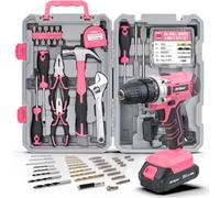 Hi-Spec Taladro Atornillador Inalámbrico 18V para Bricolaje en Casa y Garaje. Kit de Herramientas Rosa para Mujer con 81 piezas: Brocas, Destornilladores, Alicates y Llave en Maletín
