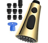 Hibbent Cabezal de pulverización de grifo de cocina extraíble, boquilla de pulverización dorada de 3 funciones con 9 adaptadores compatibles con Moen, American Standard, Delta, Kohler, latón pulido