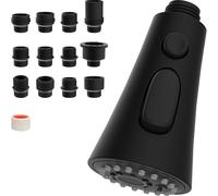 Hibbent Cabezal Recambio Grifo Cocina Extraible, Recambios Grifo Cocina con 9 Adaptador, 3 Funciones de Repuesto Compatible con la Mayoría de los Grifos, Negro Mate, Universal G1/2