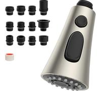 Hibbent Grifo Cocina Extraible Universal, Alcachofa de Recambio para Grifo de Cocina de 3 Modos, Grifo Lavabo con 9 Adaptador Compatible con la Mayoría de los Grifos, Universal G1/2, Níquel Brushed