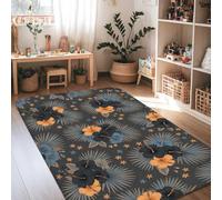 Hibiscus - Alfombra rectangular con hojas modernas tropicales, color negro para verano, borde antideslizante, para sala de estar, recámara, universidad, recámara, cocina, decoración de 4 pies x 6 pies