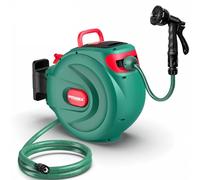 HICHIKA Enrollador Manguera Jardin 20M - Carrete Retráctil Manguera para Pared, Bloqueo Automático, Pistola 8 Funciones, Caja Giratoria 180°, Almacenaje Seguro Riego Exterior