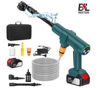 Hidrolavadora Eléctrica Inalámbrica Portátil de Alta Presión de 300W, Pistola de Agua con Boquilla 6 en 1, 1/2 Baterías de 13000mAh para Limpieza de Autos y Jardines Green with 2 batteries