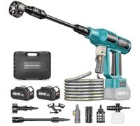 Hidrolimpiadora Bateria 80Bar, Pistola de Agua a Presión Portátil con Boquilla 6 en 1, 2 Baterías 18V 4.0Ah, Manguera de 5 m, Compatible con Makita 18V, Hidrolimpiadora Alta Presión para Coche, Jardín