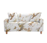 Highdi 3D Mármol Funda de Sofá Elástica, Fundas para Sofá de 1/2/3/4 Plazas, Universal Funda Cubre Sofas Ajustables Protector Cubierta de Muebles (Oro Blanco,3 plazas)