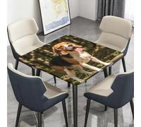 Highdi Cuadrado Mantel Impermeable, Mantel de Tela Oxford Antimanchas Protector Mesa con Borde Elástico, Cubre Encimera para Cocina Comedor,Patrón de Perro Pintura al Óleo (Inteligente,100x100cm)