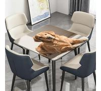 Highdi Cuadrado Mantel Impermeable, Mantel de Tela Oxford Antimanchas Protector Mesa con Borde Elástico, Cubre Encimera para Cocina Comedor,Patrón de Perro Pintura al Óleo (Oro,176x176cm)