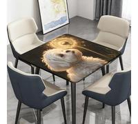 Highdi Cuadrado Mantel Impermeable, Mantel de Tela Oxford Antimanchas Protector Mesa con Borde Elástico, Cubre Encimera para Cocina Comedor,Patrón de Perro Pintura al Óleo (Diente de león,90x90cm)