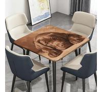 Highdi Cuadrado Mantel Impermeable, Mantel de Tela Oxford Antimanchas Protector Mesa con Borde Elástico, Cubre Encimera para Cocina Comedor,Patrón de Perro Pintura al Óleo (Chocolate,120x120cm)