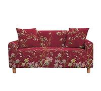 Highdi Funda de Sofá Elástica, Pájaro Flor Patrón Fundas para Sofá de 1/2/3/4 Plazas, Universal Funda Cubre Sofas Ajustables Protector Cubierta de Muebles (Rojo,4 Plazas)