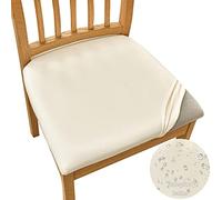 Highdi Fundas de Asiento de Silla 1/2/4/6 Piezas, PU Cuero Impermeable Fundas Cojín del Asiento Elásticas, Fundas Cojín Sillas de Comedor Extraíbles y Lavables para Cocina Oficina (Crema,4 Piezas)