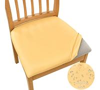Highdi Fundas de Asiento de Silla 1/2/4/6 Piezas, PU Cuero Impermeable Fundas Cojín del Asiento Elásticas, Fundas Cojín Sillas de Comedor Extraíbles y Lavables para Cocina Oficina (Amarillo,6 Piezas)