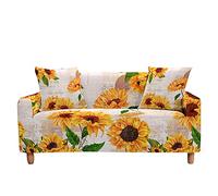 Highdi Fundas para Sofá, Girasol Impresión Funda de Sofá Elástica para Sofá de 1/2/3/4 Plazas, Universal Funda Cubre Sofas Ajustables Protector Cubierta de Muebles (Estilo Retro,4 plazas)