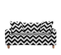 Highdi Fundas para Sofá, Patrón de Onda Funda de Sofá Elástica para Sofá de 1/2/3/4 Plazas, Universal Funda Cubre Sofas Ajustables Protector Cubierta de Muebles (Blanco Negro,2 plazas)