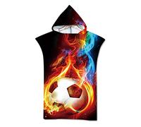 Highdi Toalla Playa con Capucha Adulto, Patrón Pelota Agua & Llama Poncho Toalla Surf para Hombre Mujer Poncho para Cambiarse de Ropa Poncho de Playa Toalla de Playa Bata de Baño (Fútbol 1)