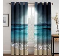 HIGHH IMAGE Cortinas Opacas De Salón Decoración para Habitación Dormitorio Moderno con Ojales 2 Piezas 200x220 Cm 3D Mar Playa Salon Y Dormitorio Conjunto De 2 Piezas, para Niñas, Niños