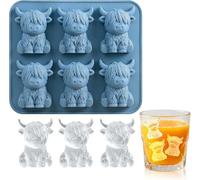 Highland Cow Cubitera de silicona 3D, divertida forma de cubo de hielo para whisky, cócteles, bebidas, reutilizable, flexible, enfriamiento y decoración (molde de silicona de vaca de tierras altas)