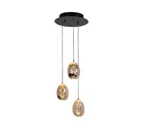 HighLight Lámpara colgante Golden Egg, ámbar/oro Ø 25 cm 3 luces cristal/metal EC:EPREL:1494136