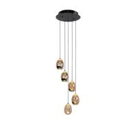 HighLight Lámpara colgante Golden Egg, ámbar/oro Ø 30 cm 5 luces cristal/metal EC:EPREL:1494186