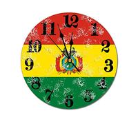 Higoss Reloj de pared con diseño de bandera de Bolivia, modernos relojes de pared redondos que funcionan con pilas, números grandes, reloj colgante para cocina, hogar, oficina, baño, dormitorio, 10
