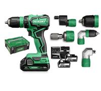 HiKOKI - Atornillador taladrador a batería de 18V, con accesorios, 2 baterías de 5,0 Ah Li-Ion, cargador DS18DDQWSZ