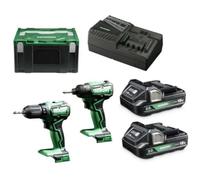 HiKOKI - juego de taladro y llave de impacto AKU 18V, 2x batería 2,0 Ah Li-Ion, cargador KC18DDWFZ