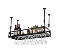 HIKUUER Estantería de Techo para Vino 100cm, Altura Ajustable, Estante Colgante Retro de Hierro, hasta 50 kg, Techo Industrial, Soporte para Copas de Vino, Soporte para Colgar (Negro)