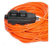 Hilark Cable Tech alargador Pur IP44 3 Hilos 2,5mm2 H07BQ-F 3g2,5mm2 (3x2,5) 4 Tomas Schuko con Tapa Protectora (10 Metros, Bloque de enchufes Negro, Cable Naranja)