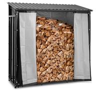 hillvert Estante para Leña con Lona y Tejado de 190 x 186 x 70 cm para hasta 800 kg en Negro Leñera Soporte de leña Estantería para madera Soporte de leña para chimenea