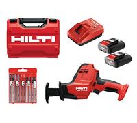 Hilti 2406818 Kit Sierra de sable SR 2-A12 + 2 baterías B 12/4.0 + cargador C4/12-50 + Juego 10 hojas de sierra de calar (Longitud carrera 16mm. Tasa 2900 cpm. Demoliciones ligeras. Con maletín)