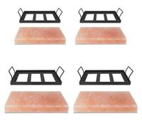 Himalaya, piedras de sal para barbacoa, 30x20x3 cm – 4 unidades con placa negra, piedra de sal reciclable para barbacoa, ideal para carne, pescado y verduras